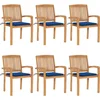 Image de vidaXL - Tuinstoelen - stapelbaar - 6 - st - met - kussens - massief - teakhout