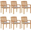 Image de vidaXL - Tuinstoelen - stapelbaar - 6 - st - met - kussens - massief - teakhout