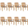 Image de vidaXL - Tuinstoelen - stapelbaar - 8 - st - met - kussens - massief - teakhout