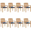 Image de vidaXL - Tuinstoelen - stapelbaar - 8 - st - met - kussens - massief - teakhout