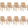 Image de vidaXL - Tuinstoelen - stapelbaar - 8 - st - met - kussens - massief - teakhout