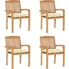 Image de vidaXL - Tuinstoelen - stapelbaar - 4 - st - met - kussens - massief - teakhout