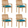 Image de vidaXL - Tuinstoelen - stapelbaar - 4 - st - met - kussens - massief - teakhout