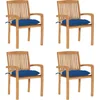 Image de vidaXL - Tuinstoelen - stapelbaar - 4 - st - met - kussens - massief - teakhout