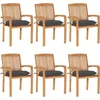 Image de vidaXL - Tuinstoelen - stapelbaar - 6 - st - met - kussens - massief - teakhout