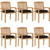Image de vidaXL - Tuinstoelen - stapelbaar - 6 - st - met - kussens - massief - teakhout