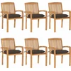 Image de vidaXL - Tuinstoelen - stapelbaar - 6 - st - met - kussens - massief - teakhout