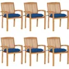 Image de vidaXL - Tuinstoelen - stapelbaar - 6 - st - met - kussens - massief - teakhout