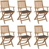 Image de vidaXL - Tuinstoelen - 6 - st - inklapbaar - met - kussens - massief - acaciahout