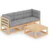 Image de vidaXL - 4-delige - Loungeset - met - kussens - massief - grenenhout
