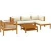 Image de vidaXL - 6-delige - Loungeset - met - crèmekleurige - kussens - massief - acaciahout