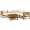 Image de vidaXL - 6-delige - Loungeset - met - crèmekleurige - kussens - massief - acaciahout