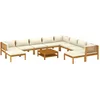 Image de vidaXL - 11-delige - Loungeset - met - crèmekleurige - kussens - massief - acaciahout