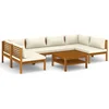 Image de vidaXL - 7-delige - Loungeset - met - crèmekleurige - kussens - massief - acaciahout
