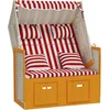 Image de vidaXL - Strandstoel - met - kussens - poly - rattan - en - hout - rood - en - wit