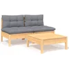 Image de vidaXL - 3-delige - Loungeset - met - grijze - kussens - grenenhout