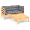 Image de vidaXL - 3-delige - Loungeset - met - grijze - kussens - grenenhout