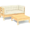 Image de vidaXL - 3-delige - Loungeset - met - crèmekleurige - kussens - grenenhout