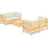 Image de vidaXL - 5-delige - Loungeset - met - crèmekleurige - kussens - grenenhout