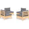 Image de vidaXL - 4-delige - Loungeset - met - grijze - kussens - grenenhout