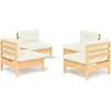Image de vidaXL - 4-delige - Loungeset - met - crèmekleurige - kussens - grenenhout