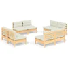 Image de vidaXL - 8-delige - Loungeset - met - crèmekleurige - kussens - grenenhout