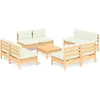 Image de vidaXL - 9-delige - Loungeset - met - crèmekleurige - kussens - grenenhout