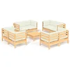 Image de vidaXL - 9-delige - Loungeset - met - crèmekleurige - kussens - grenenhout
