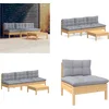 Image de vidaXL - 4-delige - Loungeset - met - grijze - kussens - grenenhout