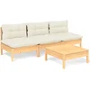 Image de vidaXL - 4-delige - Loungeset - met - crèmekleurige - kussens - grenenhout
