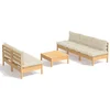 Image de vidaXL - 6-delige - Loungeset - met - crèmekleurige - kussens - grenenhout