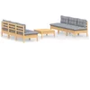 Image de vidaXL - 7-delige - Loungeset - met - grijze - kussens - grenenhout