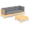 Image de vidaXL - 4-delige - Loungeset - met - grijze - kussens - grenenhout