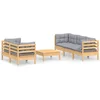 Image de vidaXL - 6-delige - Loungeset - met - grijze - kussens - grenenhout