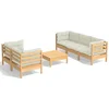 Image de vidaXL - 6-delige - Loungeset - met - crèmekleurige - kussens - grenenhout