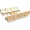Image de vidaXL - 9-delige - Loungeset - met - crèmekleurige - kussens - massief - grenenhout