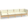 Image de vidaXL - 4-delige - Loungeset - met - crèmekleurige - kussens - massief - grenenhout