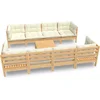 Image de vidaXL - 9-delige - Loungeset - met - crèmekleurige - kussens - massief - grenenhout