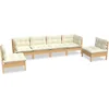 Image de vidaXL - 6-delige - Loungeset - met - crèmekleurige - kussens - massief - grenenhout