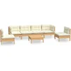 Image de vidaXL - 7-delige - Loungeset - met - crèmekleurige - kussens - massief - grenenhout