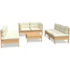 Image de vidaXL - 7-delige - Loungeset - met - crèmekleurige - kussens - massief - grenenhout