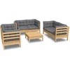 Image de vidaXL - 7-delige - Loungeset - met - grijze - kussens - grenenhout