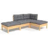 Image de vidaXL - 4-delige - Loungeset - met - grijze - kussens - massief - grenenhout