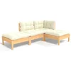Image de vidaXL - 4-delige - Loungeset - met - crèmekleurige - kussens - massief - grenenhout