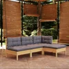 Image de vidaXL - 4-delige - Loungeset - met - grijze - kussens - grenenhout