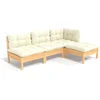 Image de vidaXL - 4-delige - Loungeset - met - crèmekleurige - kussens - grenenhout