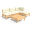Image de vidaXL - 5-delige - Loungeset - met - crèmekleurige - kussens - grenenhout