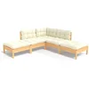Image de vidaXL - 5-delige - Loungeset - met - crèmekleurige - kussens - grenenhout