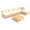Image de vidaXL - 6-delige - Loungeset - met - crèmekleurige - kussens - grenenhout