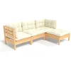 Image de vidaXL - 4-delige - Loungeset - met - crèmekleurige - kussens - grenenhout